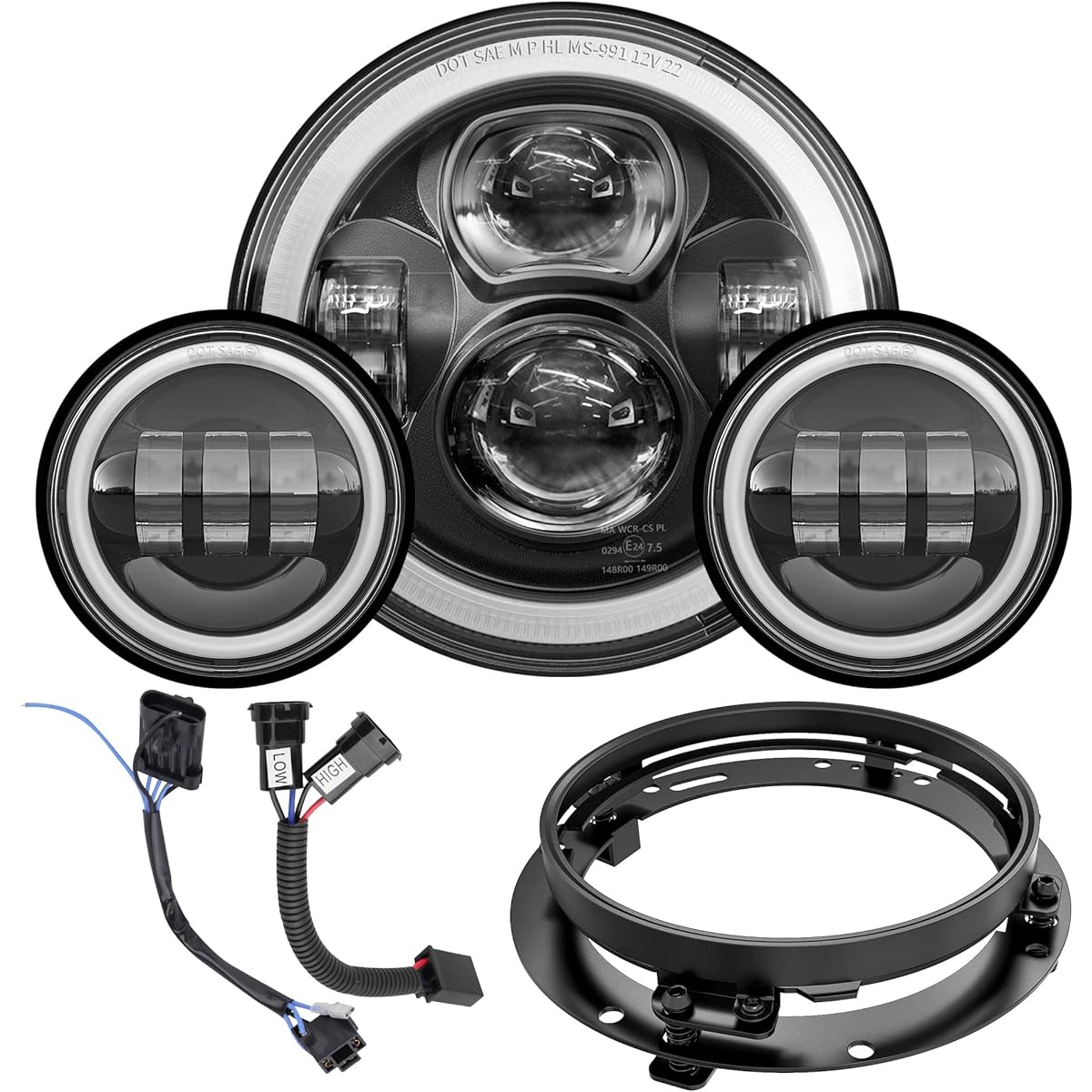 XPCTD 7 inch Cut Bey LED Headlight 4.5 inch Fog Pass Pass Lamp DOT Harley Davidson Street Glide Road King Electric Ride Fat Boy Ultra Classic Heritage Softail Slim Deluxe