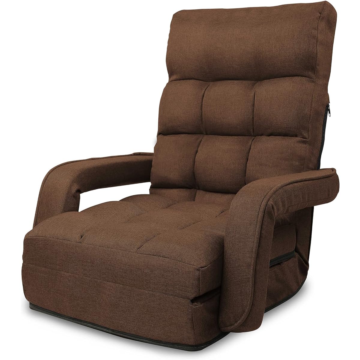 WLIVE Seat Chair with Armrests, High Back, Armrests, 42 Levels of Reclining, Fluffy, Interlocking Armrests, Floor Chair, Anti-Static, Width 47cm, Brown