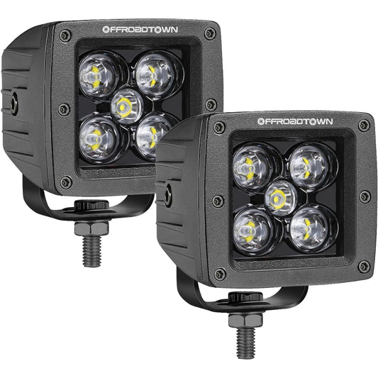 OFFROADTOWN LED Cubes, 2 PCS 3 Inch 100W LED Pods Spot Beam CREE LED Light Pods Driving Lights LED Cube Lights Off Road Lights Fog Lights LED Ditch Lights Reverse Light for Trucks UTV SUV Off Road Boat