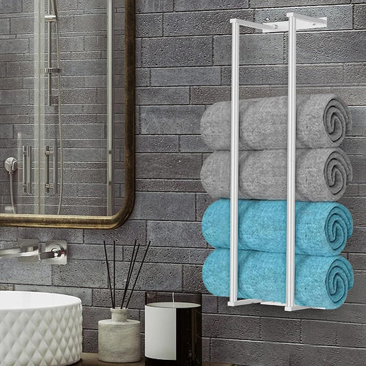 haoctrers Bath Towel Rack, Stylish Bath Towel Holder, Slim Rack, Roll Up Storage Rack, Laundry Chest, Simple Design (Silver)