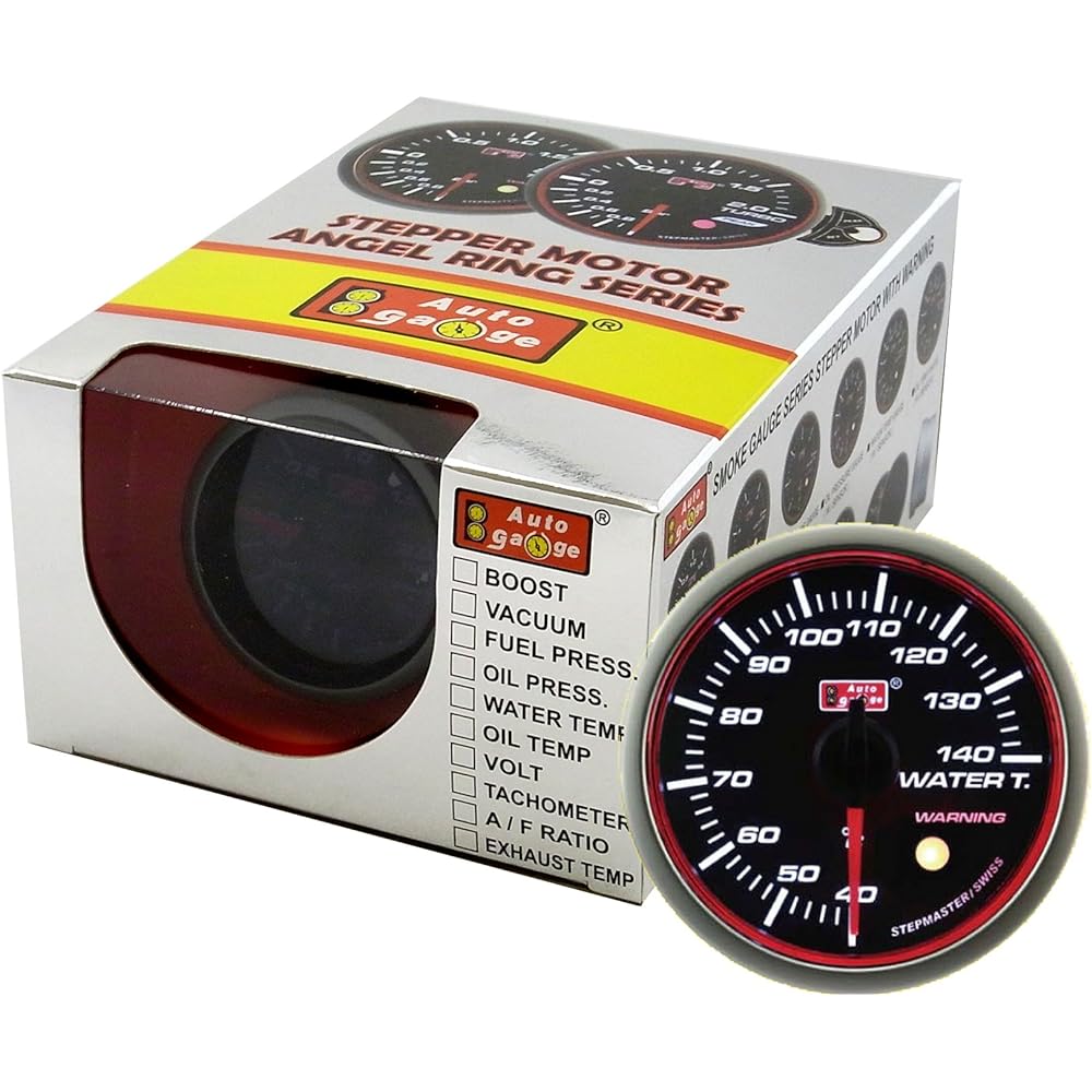 AUTOGAUGE RSM52 Water Thermometer Angel Ring Black Face White LED Warning Function 52 Pies 52AGWT-RSM