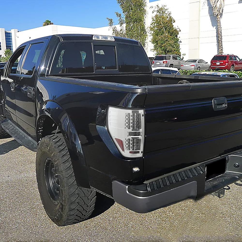 SPEC-D TUNING Chrome Housing Clear Lens LED Tail Light 2009-2012 Ford F150 Pickup XL XLT Taill Light Assembly Left+Right Pair