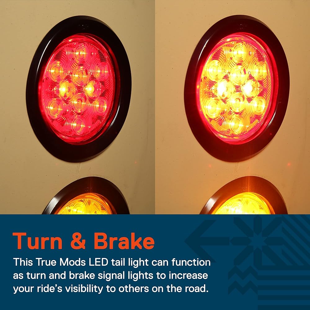 4 inch round red LED Trailer Tail Light [DOT authentication] [Glomet & plug included] [IP67 Waterproof] Turn Stop Brake Trailer Light for LV Track