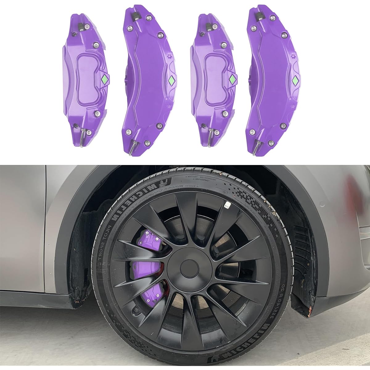 NAKONIC 2022 2023 Caliper cover TESLA model Y compatible 19 inch 20-inch wheel hub size caliper cover model Y caliper cover 4 sets for 2017-2023 (fit in purple model Y)