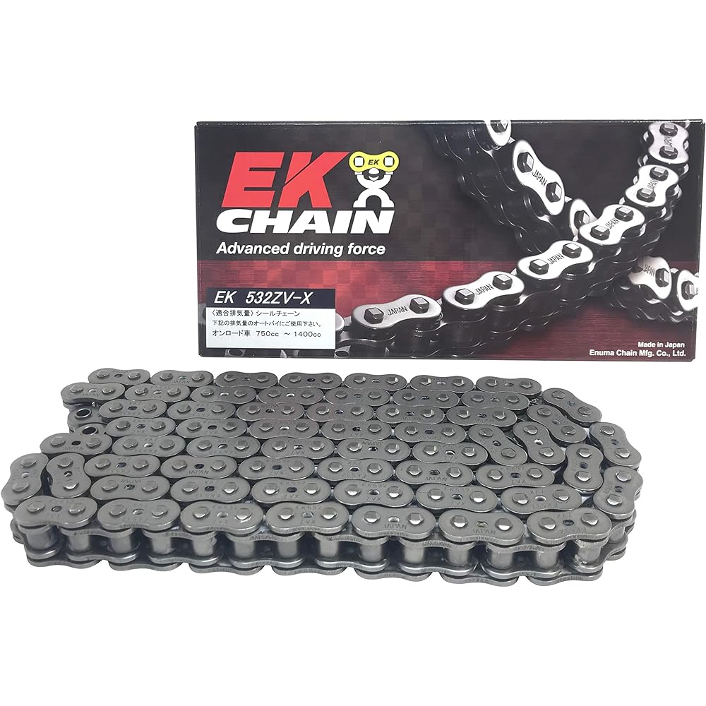 EK Motorcycle Chain 532ZV-X Steel 122L MLJ (Caulking Joint) QX Ring Seal