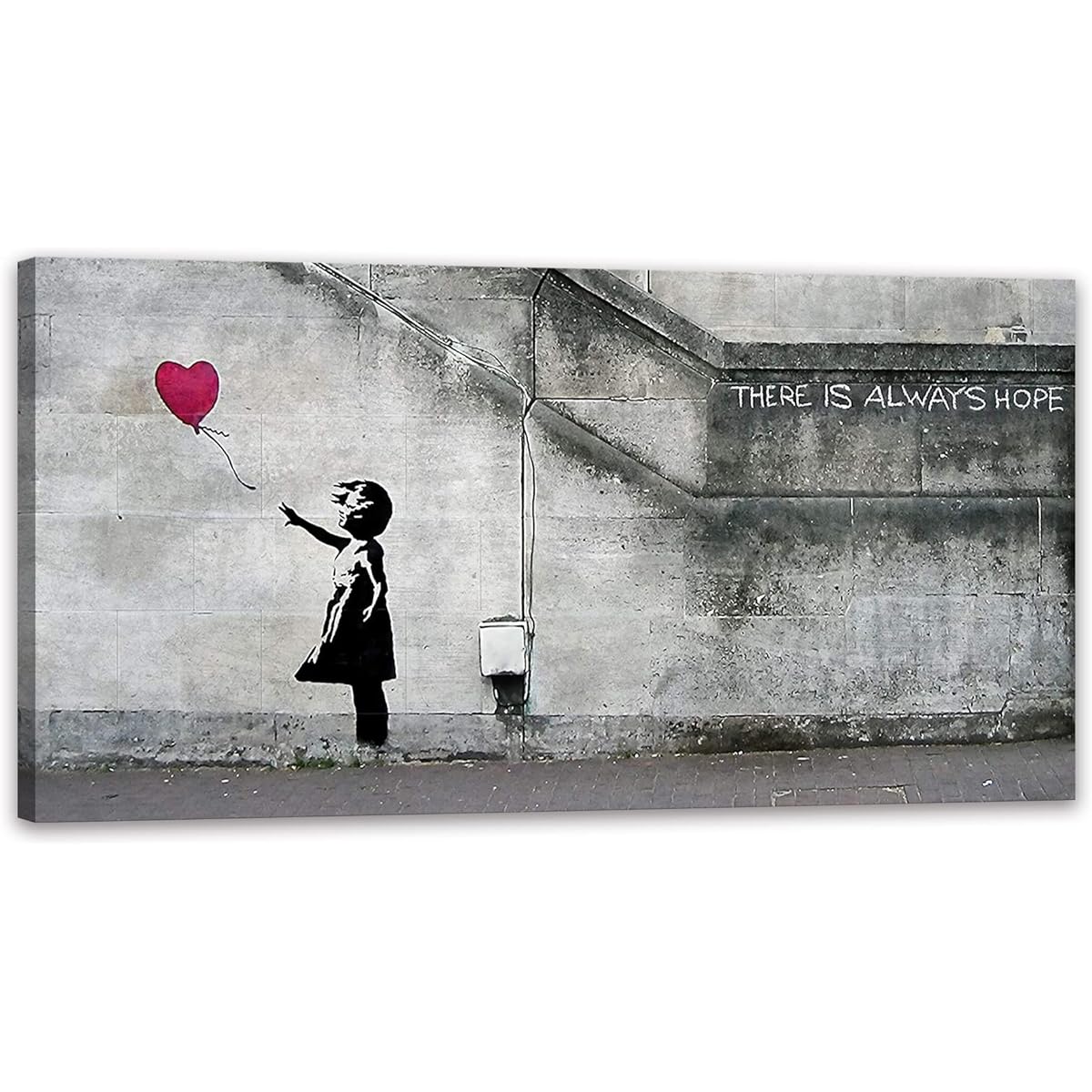 Banksy Red Balloon and Girl Art Panel Large Banksy Monochrome Poster Painting Wall Hanging Room Decoration Bath Entrance Finished Product with Wooden Frame (40x80cm)