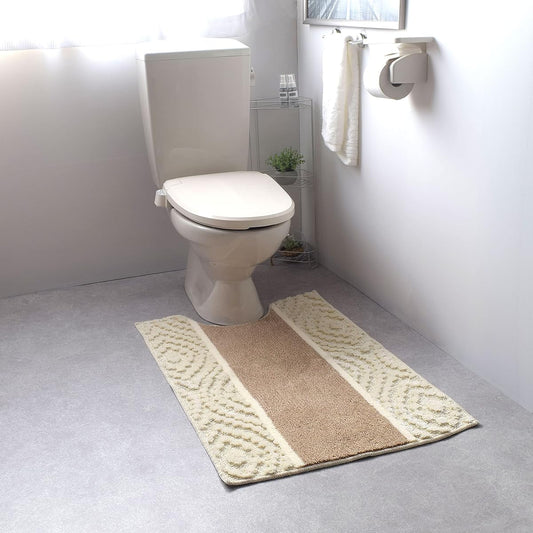Toilet mat, long, single item, 65cm x 100cm [Aran] Beige, washable, non-slip, made in Japan, antibacterial, deodorizing, water absorption, quick drying, long size, long type, fluffy, toilet mat, stylish, cute, simple