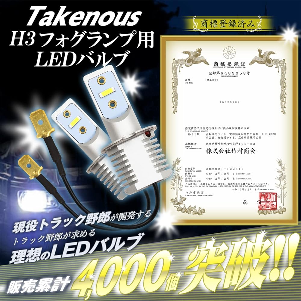 Takenous Truck Guy Purveyor Takemura Shokai 24V H3 LED Fog Lamp Built-in Lighting and Flashing Switch Truck H3LED Bulb H3 Fog LED (White Normal Polarity)