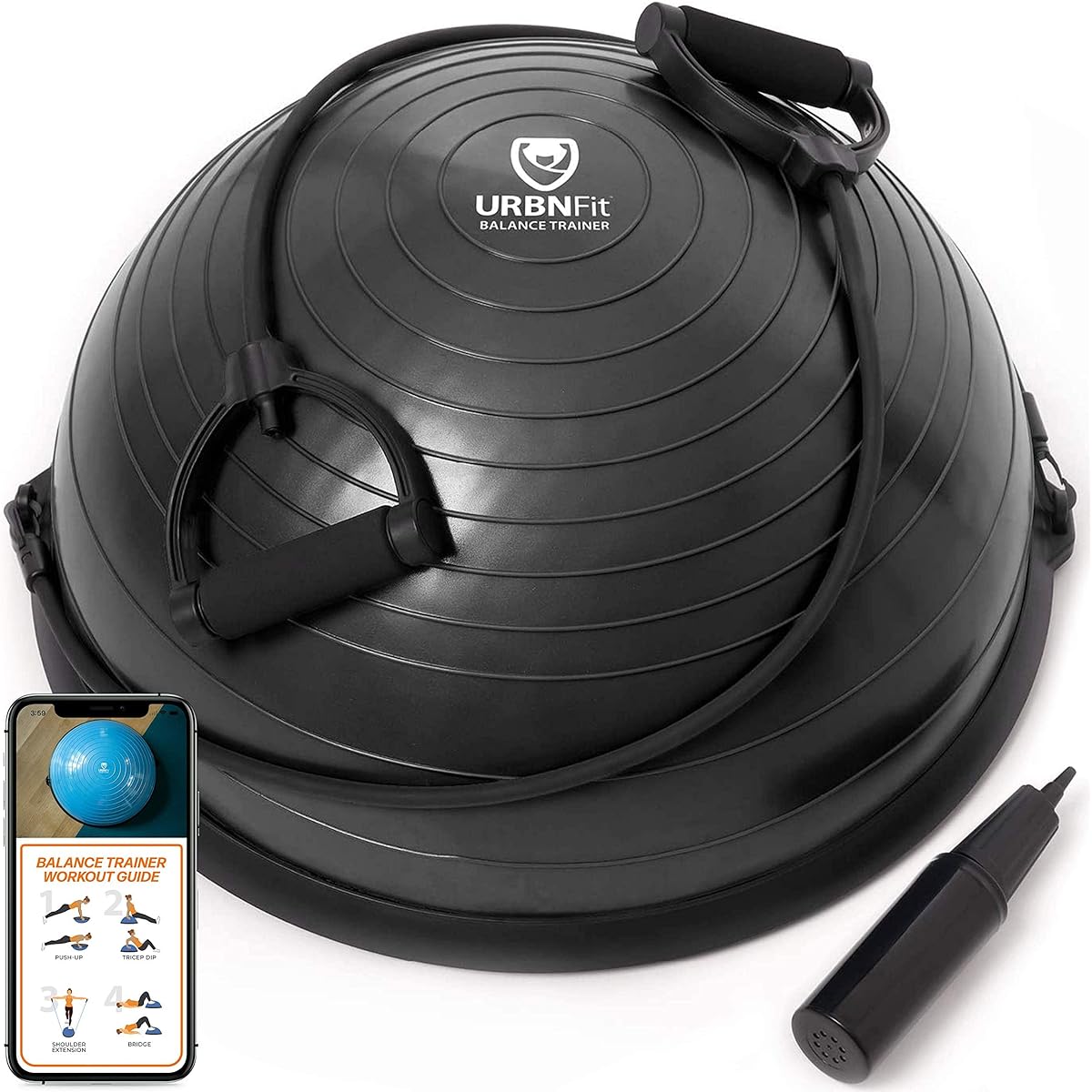 URBNFit Half Balance Ball - Yoga Ball Balance Trainer Core Stability & Full Body Workout for Home or Gym Exercises - Includes Resistance Bands, Pump and Exercise Guide