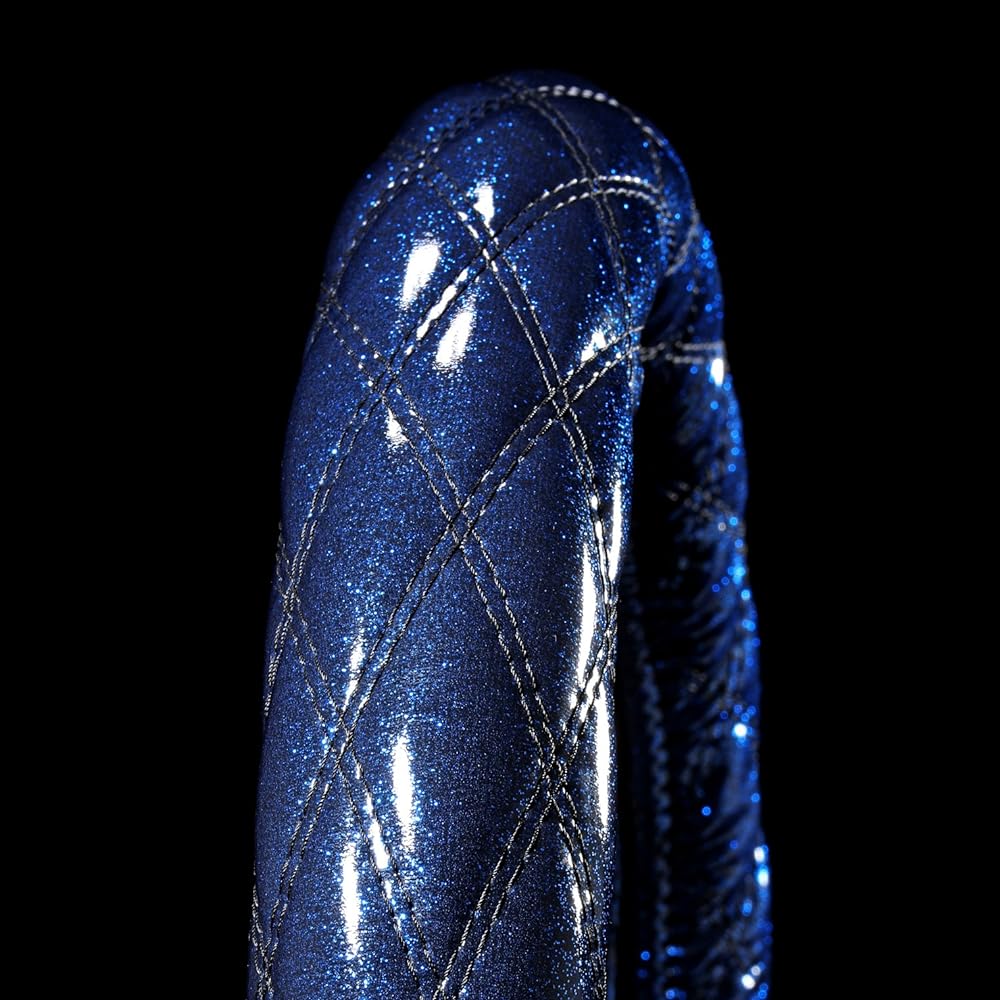 Miyabi HC-KZ22HSBKBL Extra Thick Steering Wheel Cover, Sparkling V2, Glitter, Double Stitched Diamonds, Size 2HS: 17.7 - 18.1 in (45 - 46 cm), Black/Blue