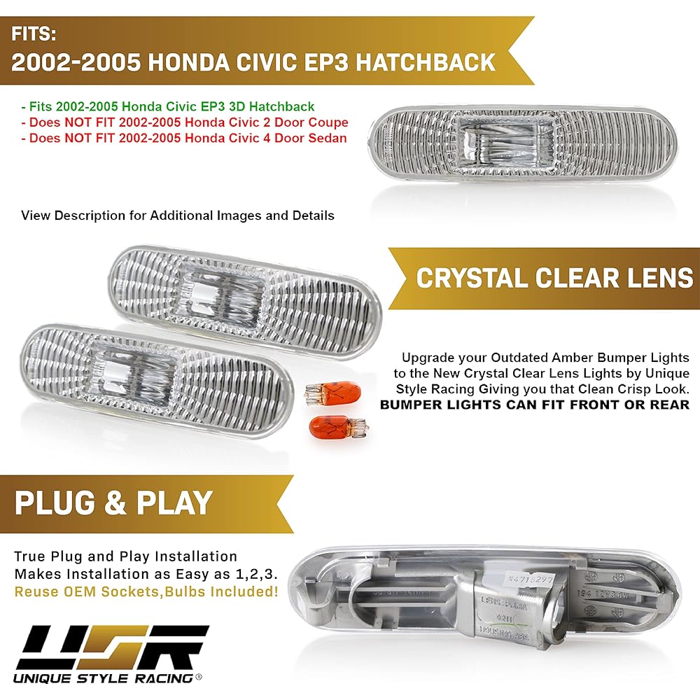 DEPO 2002-2005 Honda Civic SI EP3 / EP 3 Door Clear Front Bumper Side Marker Light