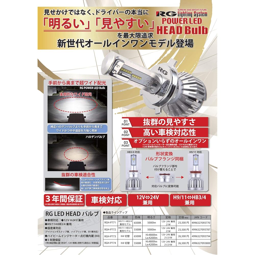 Racing gear (RACING GEAR)/RG LED head H4 6500K Product number: RGH-P773