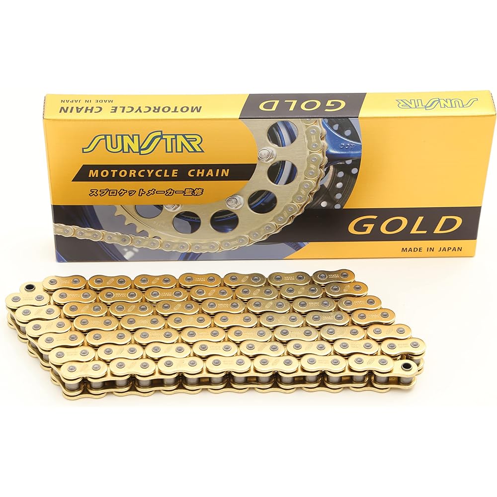 SUNSTAR SS520SKC-108GD Motorcycle Chain, 520 Size, 108 Link, Gold Color