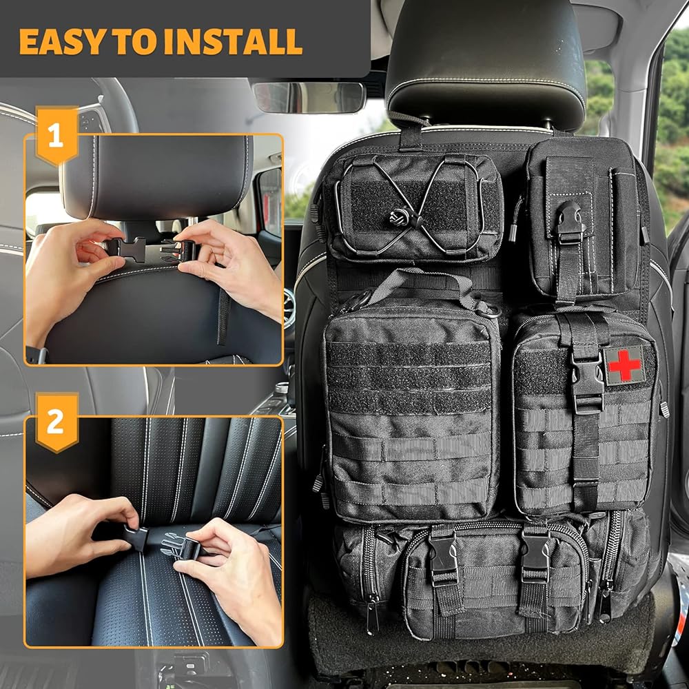 MAIKER Tactical Car Seat Back Organizer Upgrade Tactical Vehicle Panel Organizer Removable Mall Pouch with 5 Most vehicles