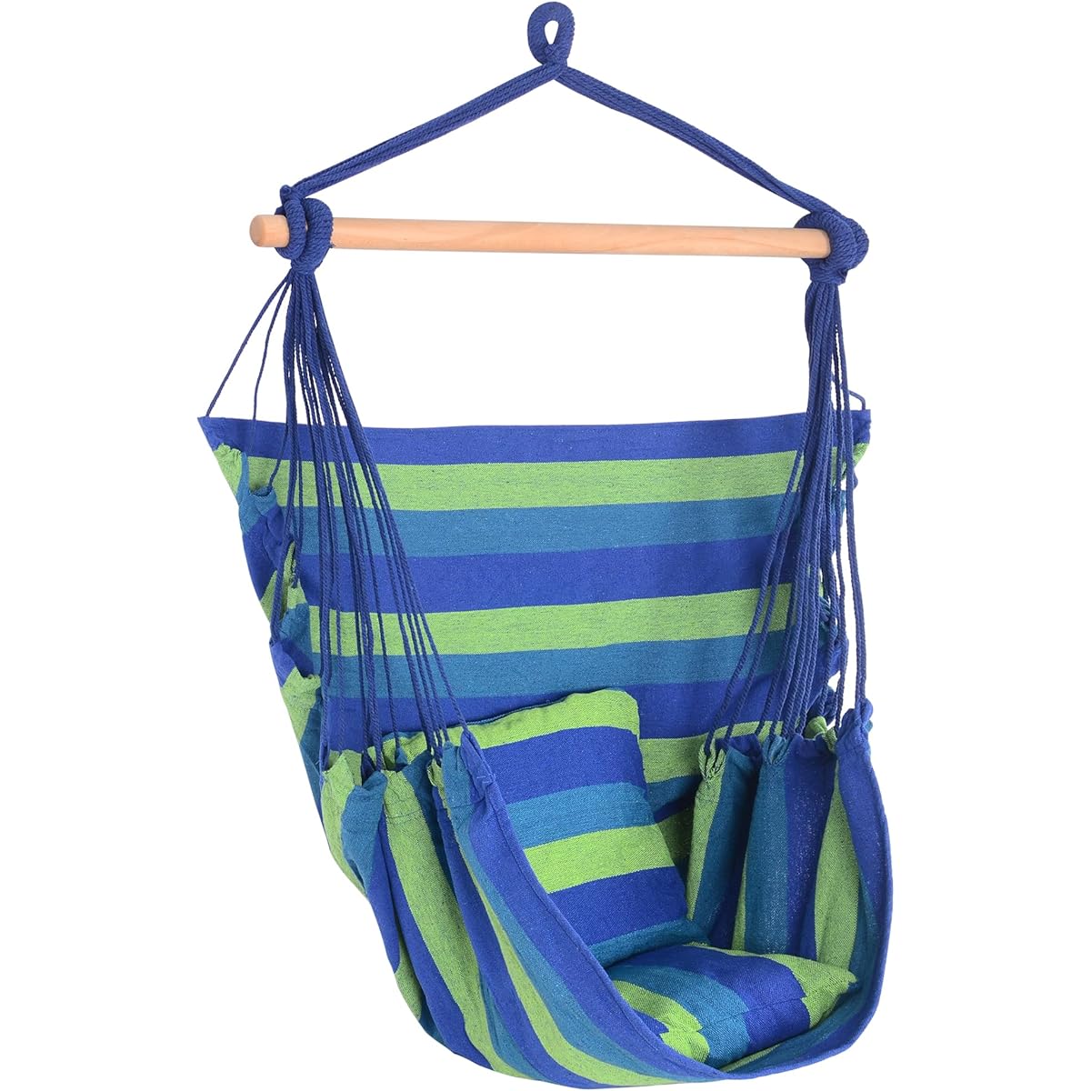 Rxakudedo Hanging Hammock with Wooden Frame, Durable Rope, Body Pillow Included*2, Compact Chair Hammock, Hammock Hanging, Foldable, For Adults & Children, For Indoor/Outdoor Use