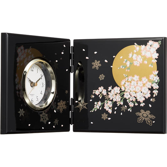 Nakatani Brothers Company Yamanaka Lacquerware Folding Screen Clock (Small) Black Setsugekka 33-4203