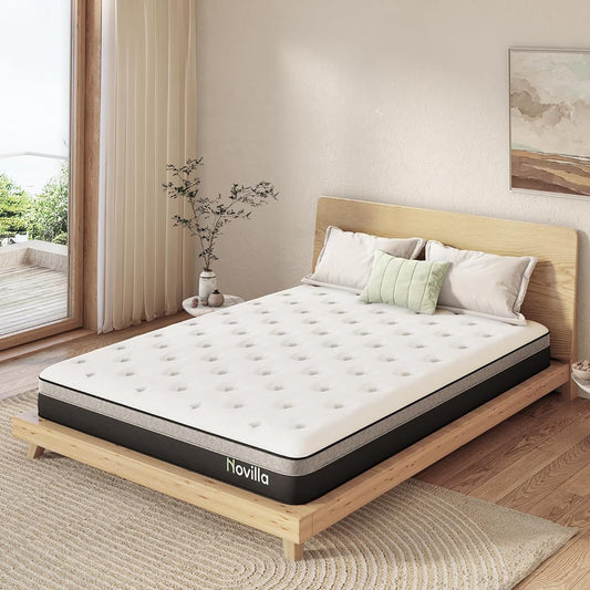 Novilla Mattress Queen Pocket Coil Mattress Bed Mattress Hard High Resilience Urethane High Density Coil Luxury Spring Mattress Thickness 15cm Body Pressure Dispersion Parallel Arrangement Breathable Compression Packaging No Bottom Feeling 10 Year Warran