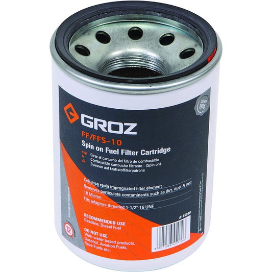 GROZ replacement filter - 10 micron filter spin -on cartridge style | For mobile and fixed fuel tanks | flow rate 25 GPM | maximum used pressure 50PSI (45910)