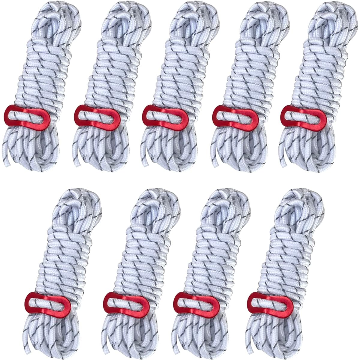 Seekdem Guy Rope 5mm Width 4m Length Set Aluminum with Flexible Fittings Reflective Material Paracord Tent Rope Guyline Tarp Rope White