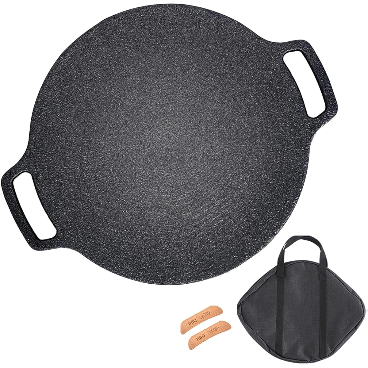 KOKOBI Multi Griddle, Iron Plate, Genuine Product, Diameter 34cm, IH Bonfire, Direct Fire, Handle Cover Included, Lightweight, For Home/Outdoor Use, Special Storage Bag, Outdoor Griddle Pan, Easy to Clean, Camping, BBQ, Anti-adhesive Coating (Black)