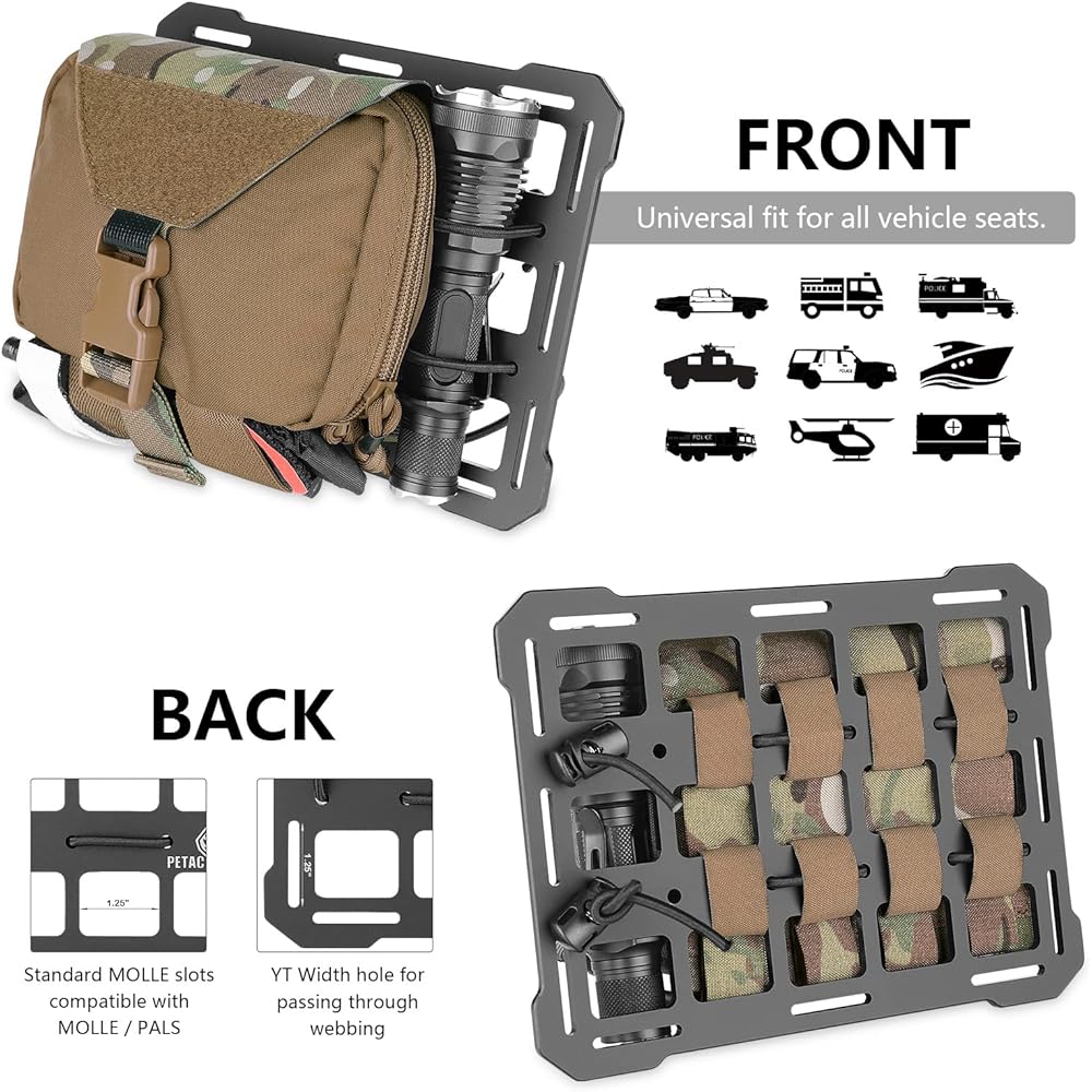 PETAC GEAR Rigid MOLLE Panel Car Headrest Organizer Track Mount Panel Tactical Gear Dark Earth