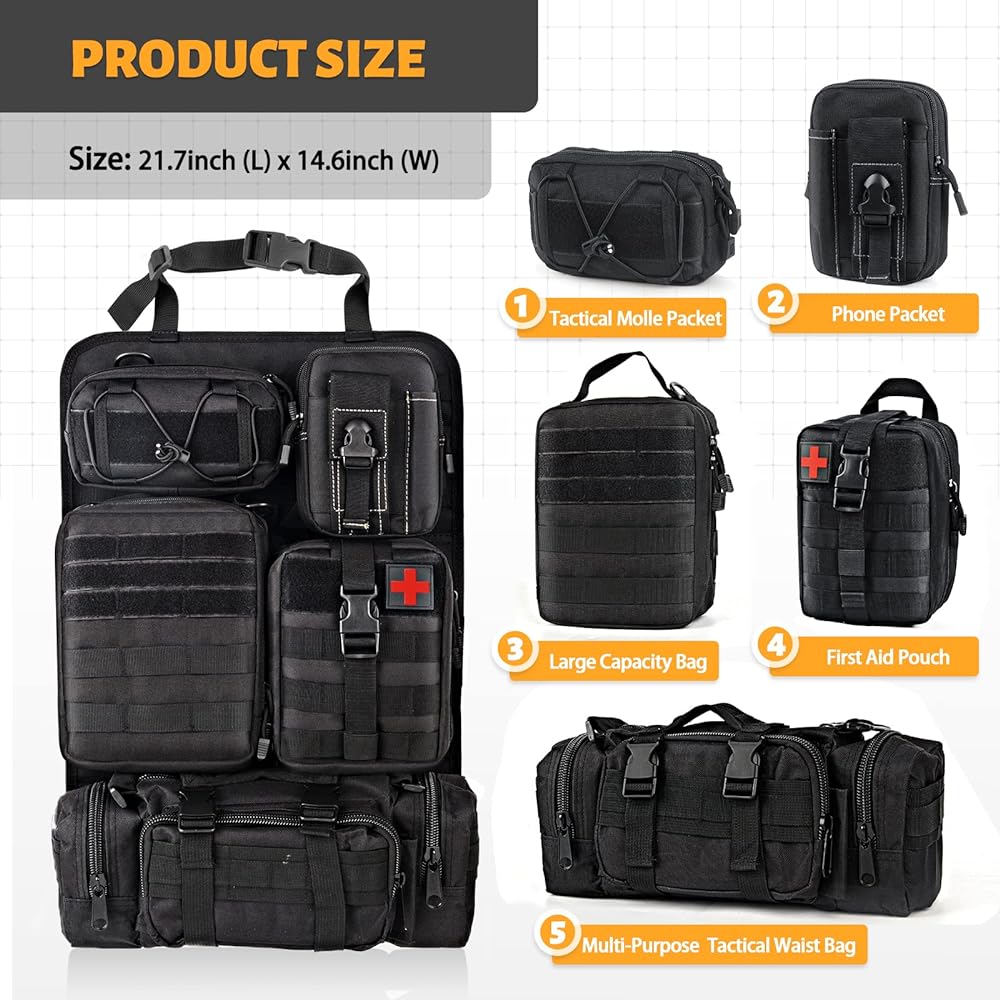 MAIKER Tactical Car Seat Back Organizer Upgrade Tactical Vehicle Panel Organizer Removable Mall Pouch with 5 Most vehicles