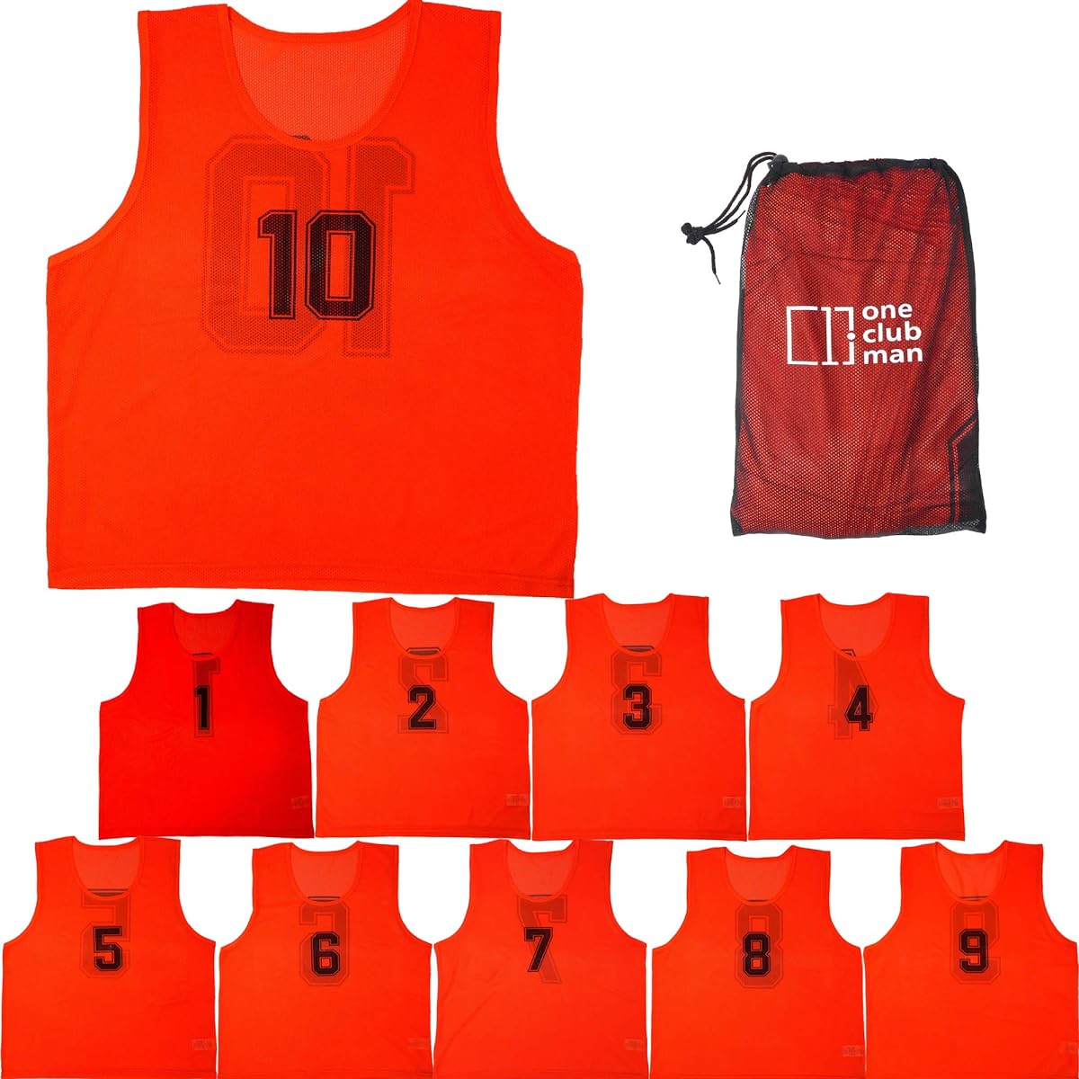[one club man] Bibs set of 10, numbers 1-10, storage bag included, soccer, basketball, 5 colors, 2 sizes