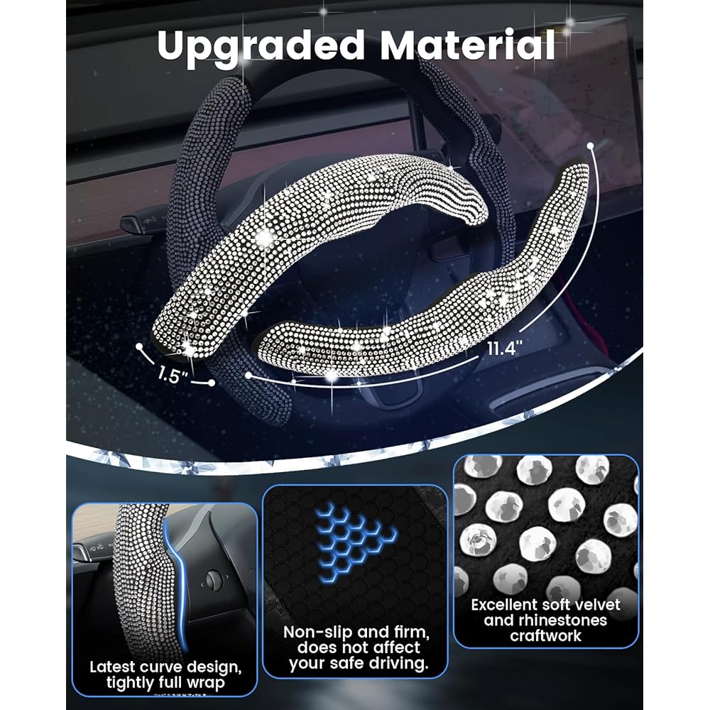 SUNSDREW Diamond Bowling Handle Cover TESLA MODEL Y 2020-2023/MODEL 3 2017-2023 White Diamond Rhinestone Sparking Nonon Slip Tesla Model 3/Y Accessories