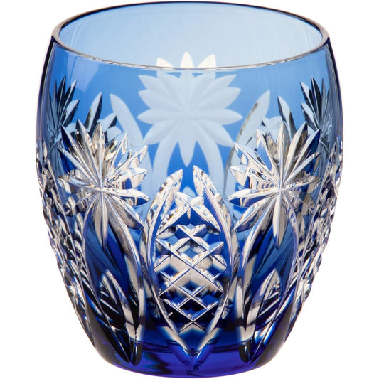 Kagami Crystal Rocks Glass Blue 240cc Edo Kiriko Yarai Heavy Star Crest T727-2668CCB