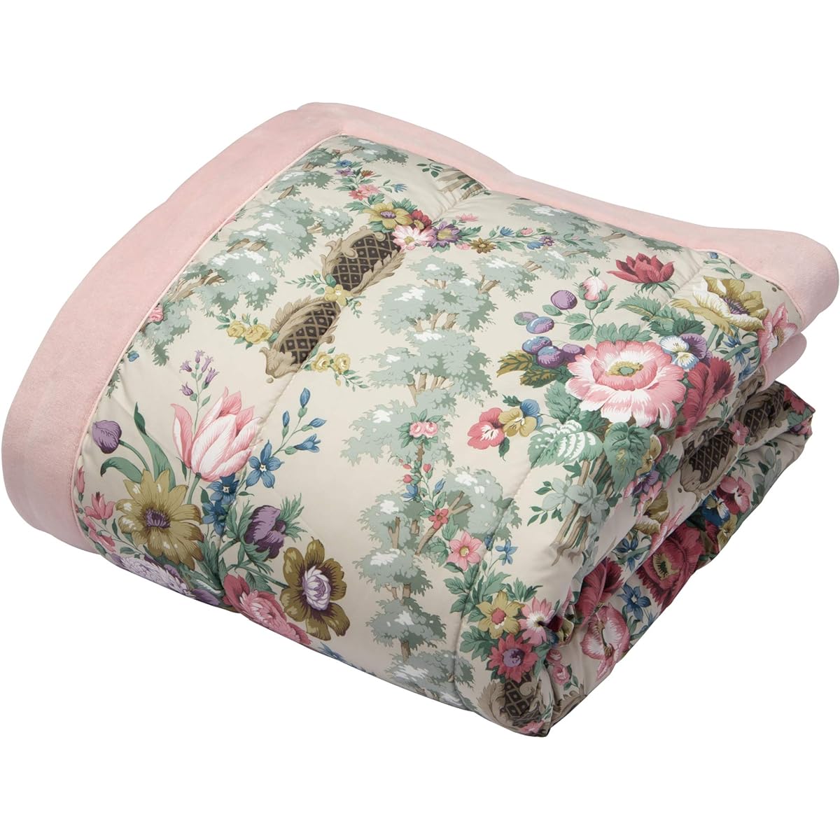 nishikawa [Nishikawa] Sanderson Quilt Blanket 140X190cm Washable Rose Chateau Pattern Soft Pile Fabric No seams around the neck for a gentle fit Smooth and absorbent Classic Floral Pattern Washable Synthetic Skin Comforter Pink FR03123004