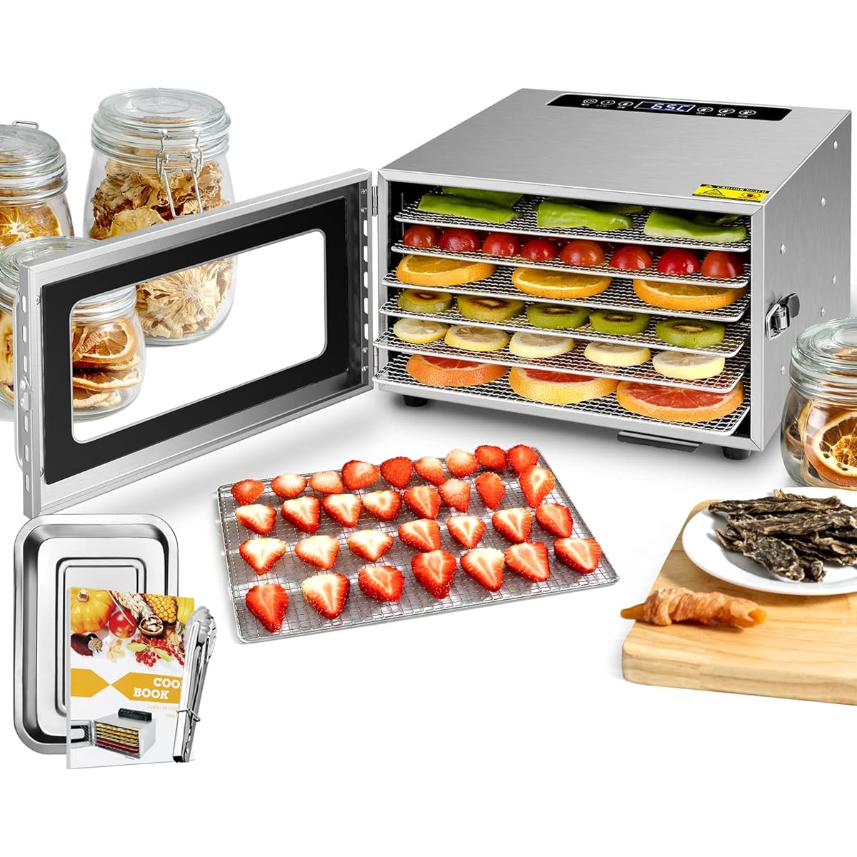 Kwasyo 6-Layer Food Dryer, Food Dryer, Japanese LCD Intelligent Temperature Control, Food Grade 304 Stainless Steel, Home Use, Recipe Included, Japanese Instruction Manual Included