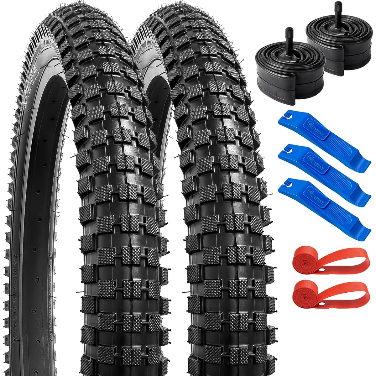 Set of 2, 20 2.4 Tire, 20x2.4 64-406 Bicycle Tire + 20x2.125/2.40 Bicycle Tube American Style Valve 32mm + Bicycle Rim Tape + Tire Lever, Tire 20x2.4, Bicycle Tire 20x2.4, Mountain Bike Tire 20 2.4, Electric bicycle tire 20 2.4,Y-1114