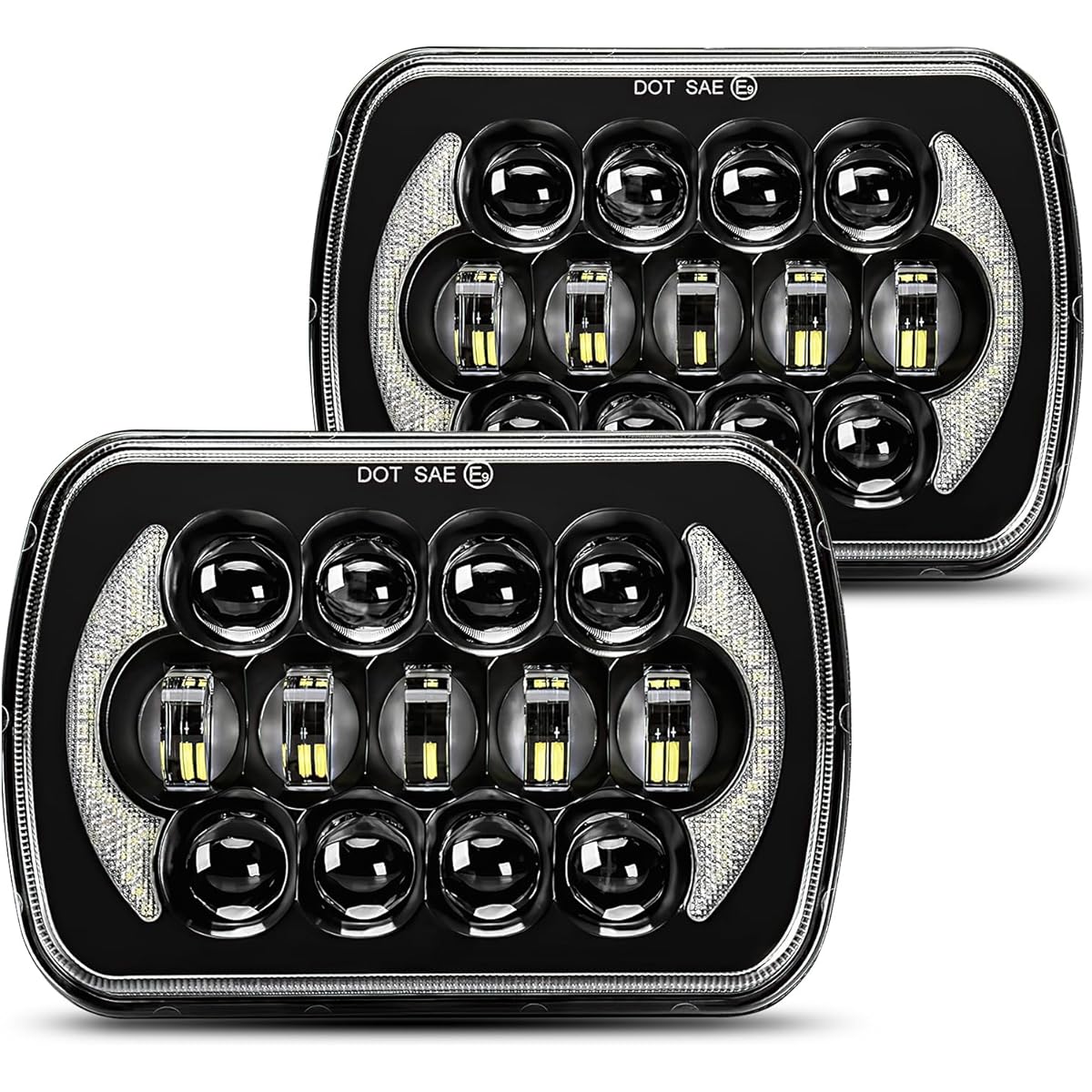 SPL 105W The brightest 5x7 7x6 projector LED headlight shield beam H4 plug H6054 H5054 DRL Jeep Langler YJ Cherokee XJ Ford Chevrolet GMC Toyota etc. (Black pair)