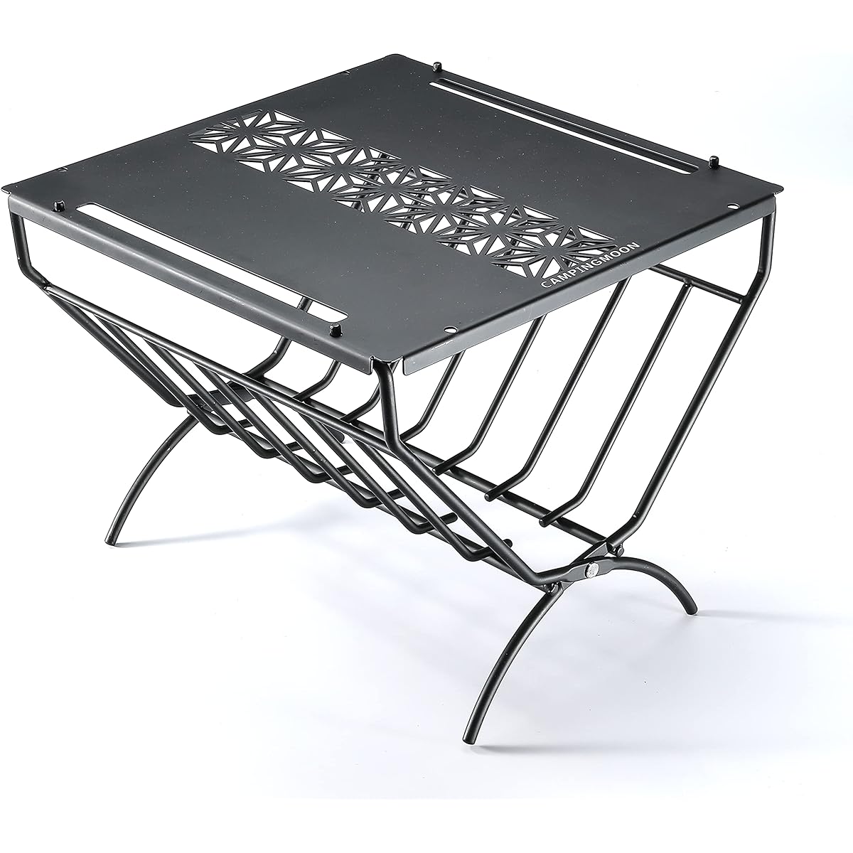 CAMPING MOON Firewood Rack with Top Plate for Field Firewood Rack Table Fireside Table Black Black Gear T-285A
