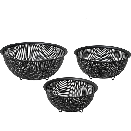 [BLKP] Pearl Metal Punch Bowl Type Colander Antibacterial Fluorine Stainless Steel with Feet Set of 3 15/18/21cm Limited Edition Black BLKP Black HB-5837