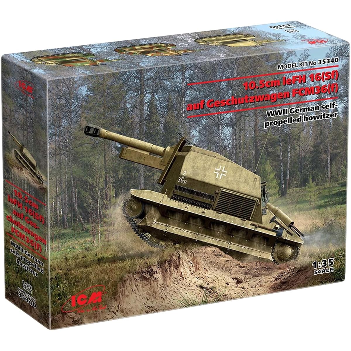 ICM 1/35 German Army 10.5cm leFH 16(Sf) Auf Geschutzwagen FCM36(f) Plastic Model 35340
