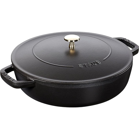 Staub "Braiser Saute Pan Black 24cm" Two Hand Cast Enamel Pot Shallow Sukiyaki Compatible with IH [Authorized Japanese Product] Braiser 40511-473