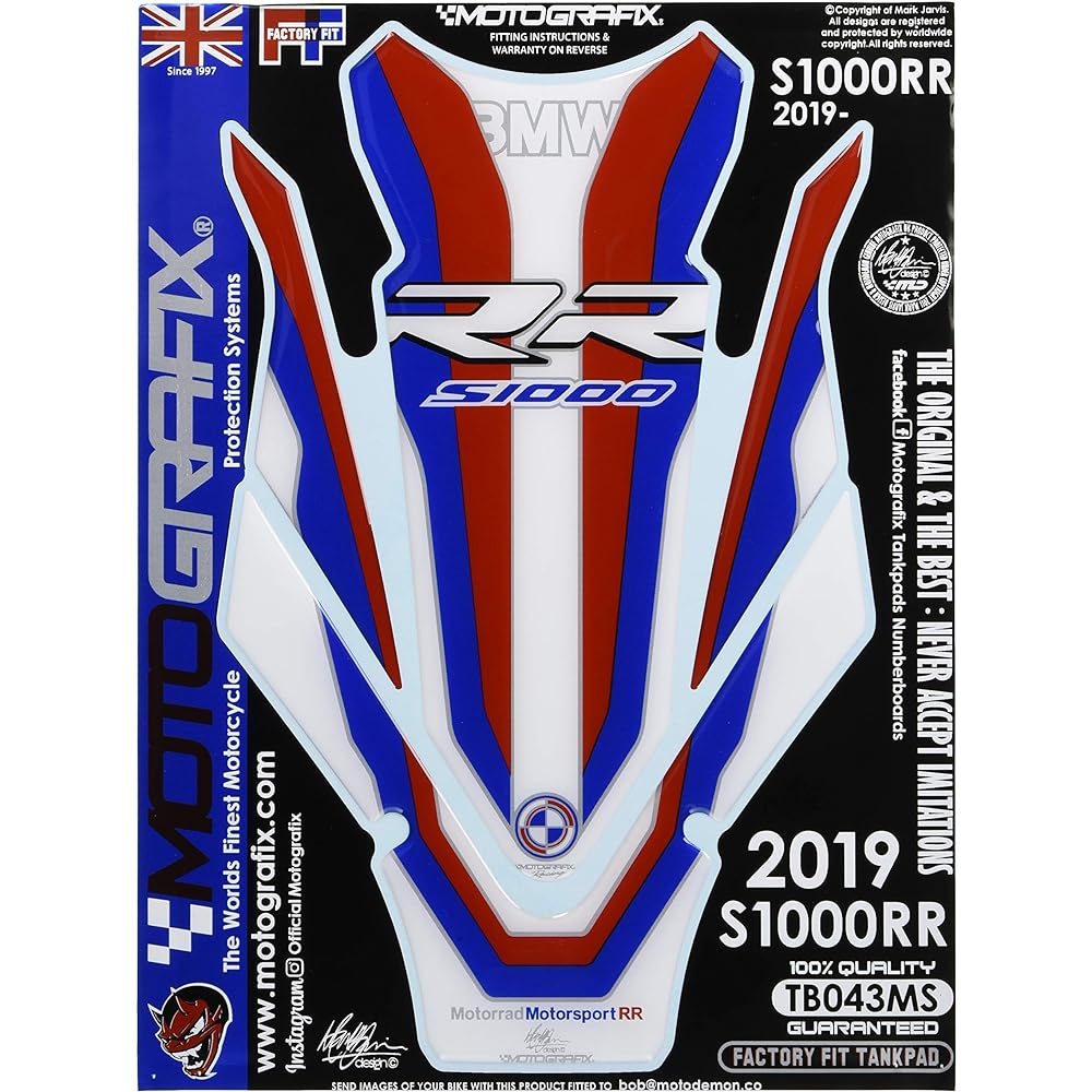 MOTOGRAFIX Tank Pad WHT/BLK White/Black, Blue, Red BMW S1000RR 19- MT-TB043MS