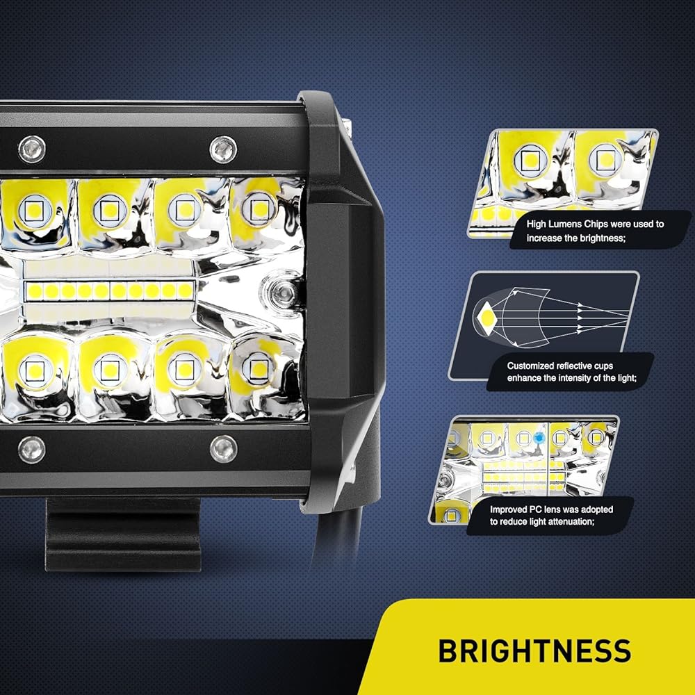 LED light bar NILIGHT 2 pieces 4 inch 60W spot & flood combo driving light waterproof LED worklight 3 row off -road track car ATV SUV Jeep cabin boat.