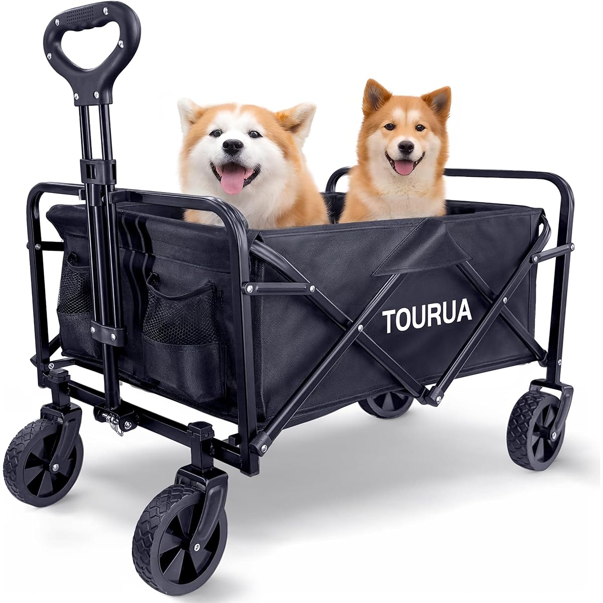 TOURUA Carry Wagon, Foldable Carry Cart, Load Capacity 100kg, Outdoor Wagon, No Assembly Required, Freestanding Storage, Equipped with Outdoor Specific Tires, Ideal for BBQ, Camping, Sandy Beach, Fishing, Moving, Shopping, Taking Out the Garbage, etc. (1