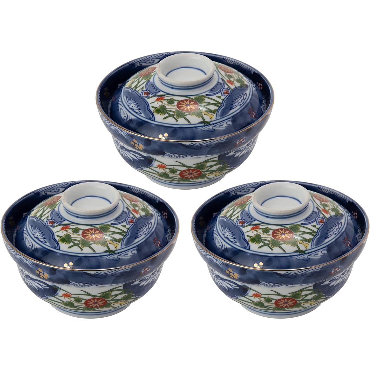 Set of 3 Old Imari Tekkadon [15.5 x 10.1cm 640g] [Lidded bowl] [Tendon, Katsudon, Oyakodon, Japanese tableware, restaurant, commercial use]