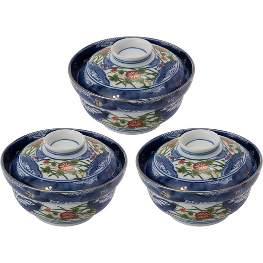 Set of 3 Old Imari Tekkadon [15.5 x 10.1cm 640g] [Lidded bowl] [Tendon, Katsudon, Oyakodon, Japanese tableware, restaurant, commercial use]