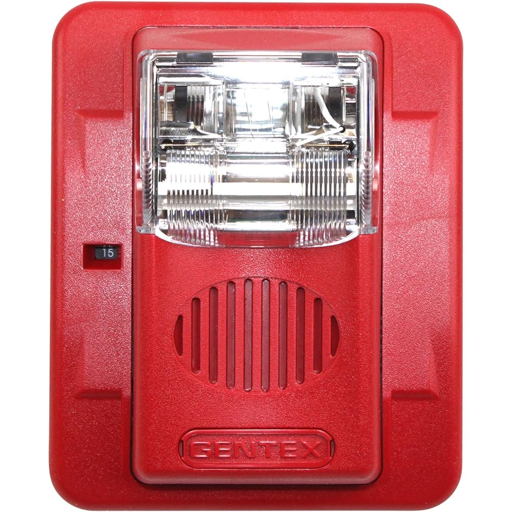 Gentex GEC3-24WR 24VDC Selectable Candela Low Profile Evacuation Horn & Strobe - Red Faceplate