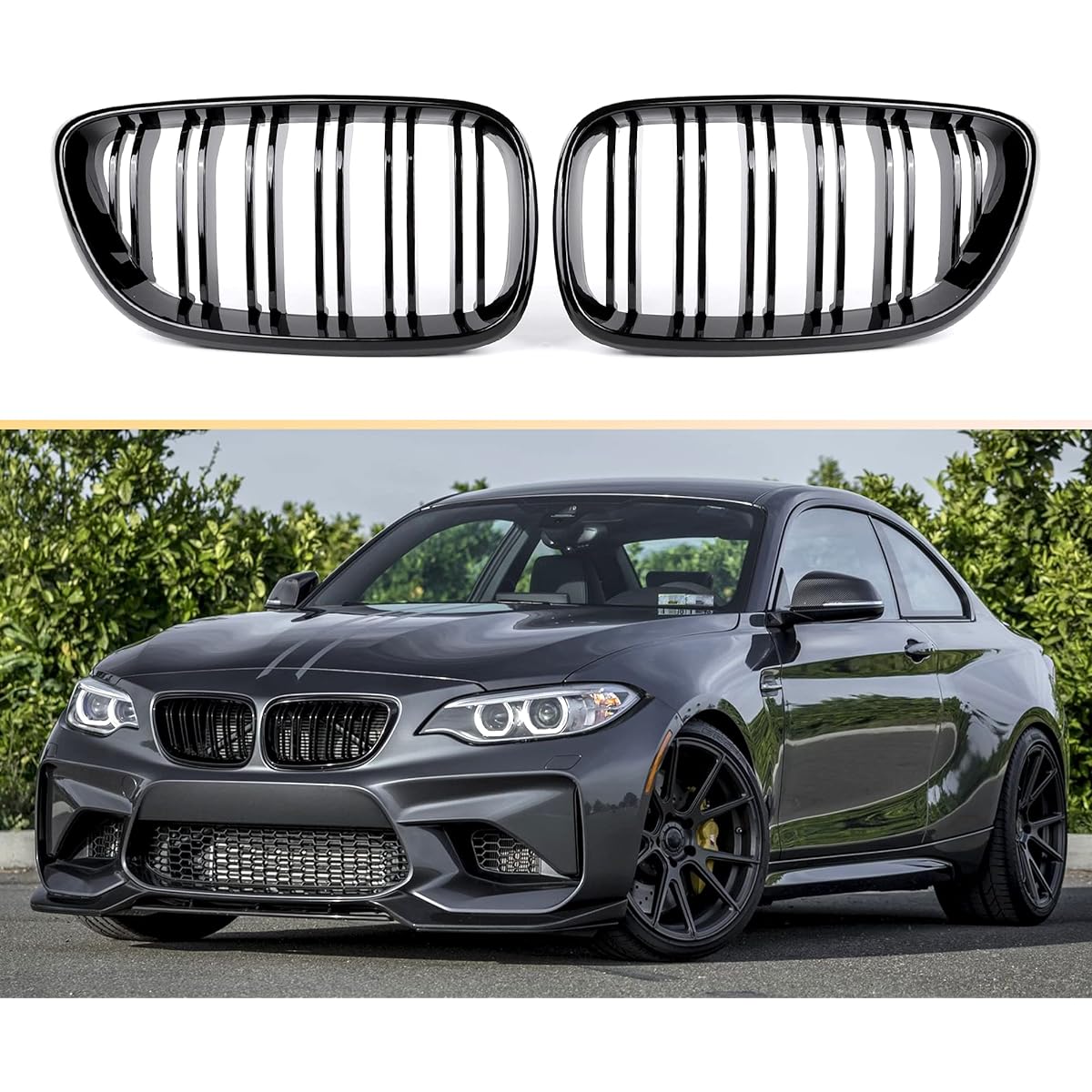 F22 Grill ABS Resin Front replacement Kidney Grill 2 Series F22 F23 F87 (M2) Gross Black