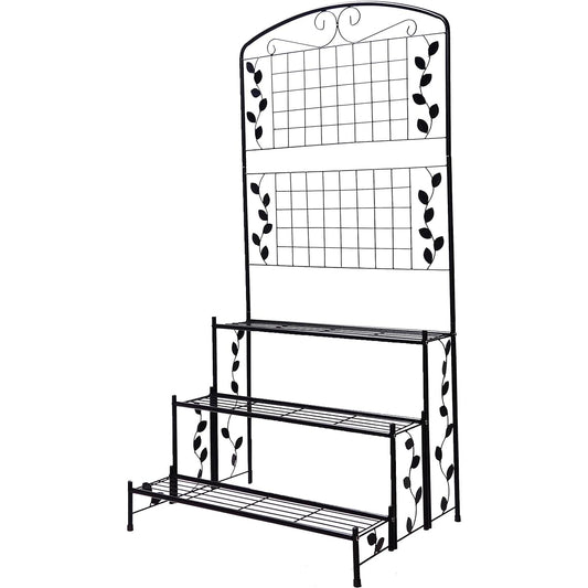 Living Out Iron Planter Stand with Lattice, 3 Tier Type