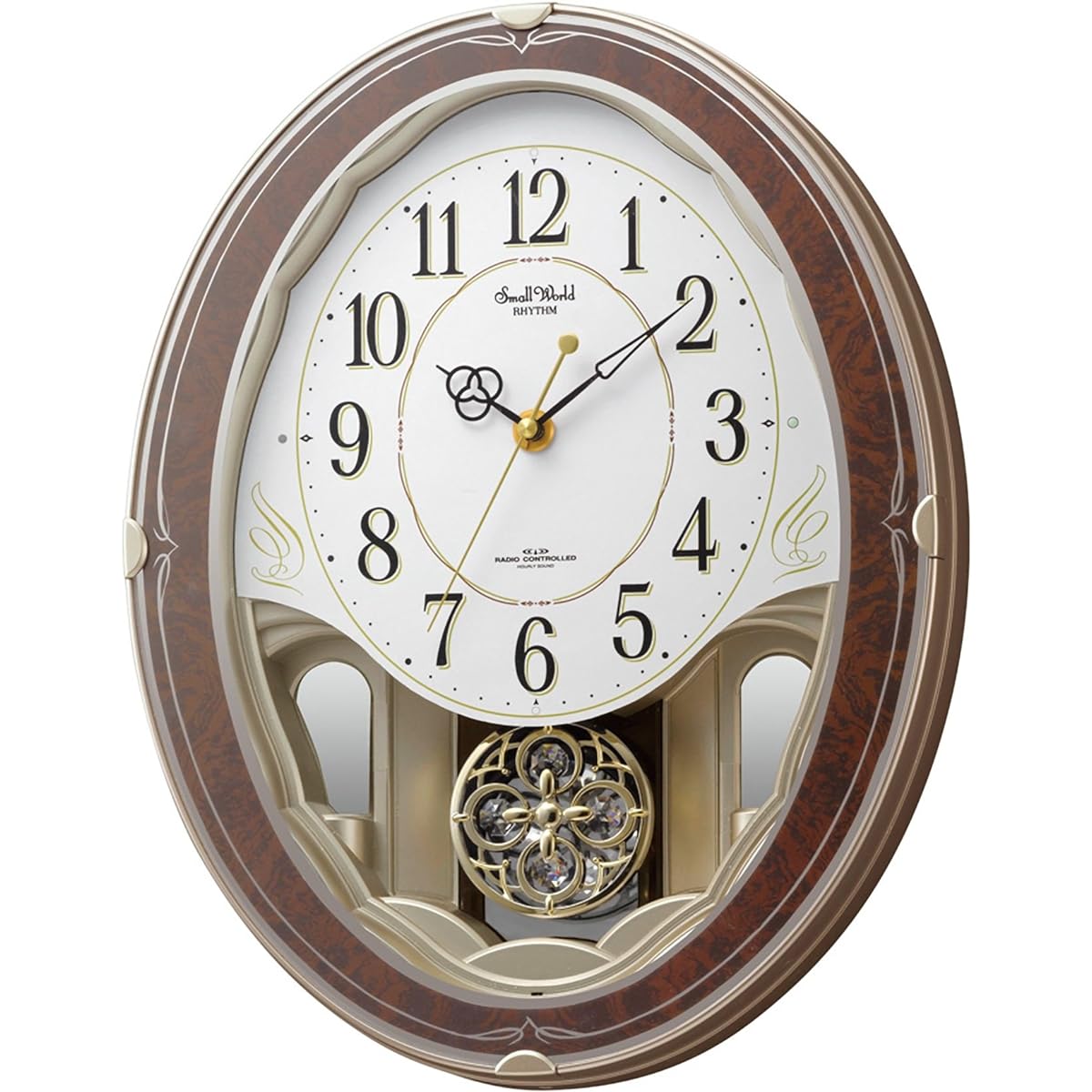 RHYTHM Wall Clock Radio Clock 18 Songs Melody Wood Grain Finish Small World Heim 4MN520RH23