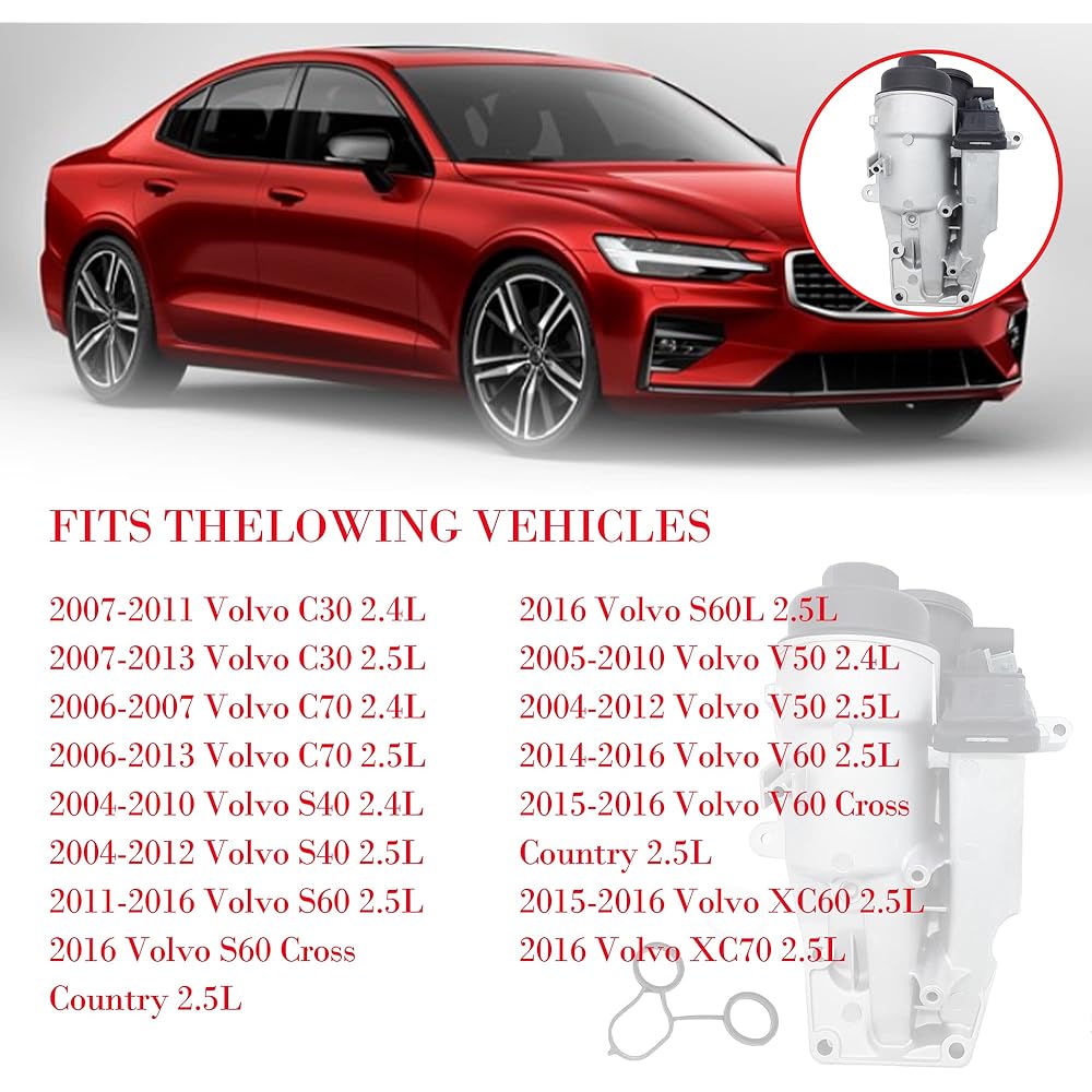 OKAY MOTOR Oil Filter Housing Housing With Gasket 2004-2016 VOLVO C30 C70 S60 S60 V50 V60 XC60 XC70 T5 2.4L 2.5L 2.5L 2.5L 31338685