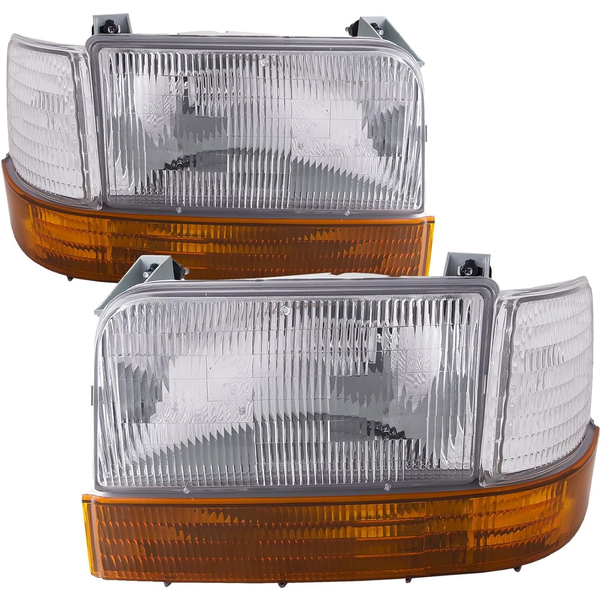 HEADLIGHTSDEPOT Chrome Housing Halogen Head Light Ford BRONCO F-150 F-250 F-350 Supports left driver seat and headlamp 6-piece set corner on the right side seat and with signal light