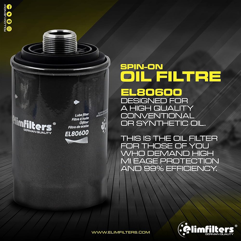 ELIMFILTERS oil filter EL80600 German quality media spin-on engine Audi Q5 2.0L 2011-2017 A4 QUATTRO 2.0L 2009-2016 A5 Quattro 2.0L 2010-2017 Q3 Quattro 2.0L 2015-2018 A4 2.0L 2015-2018 A4 2.0L L 2009-2016