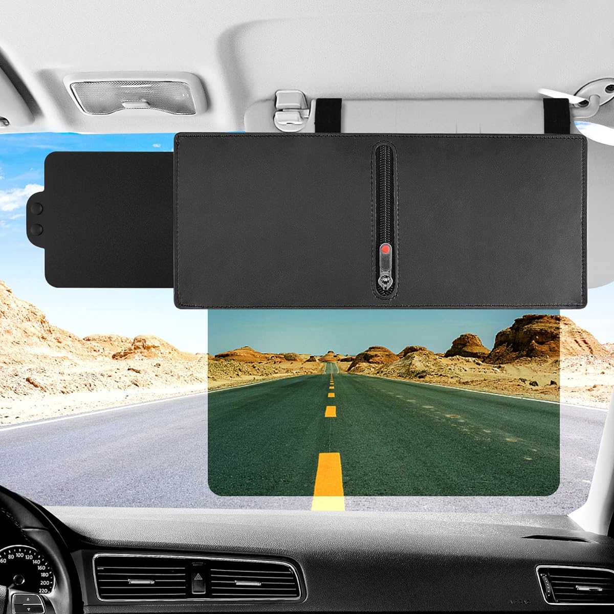 PLOREWAY Viser Extension Car Vizer Polarized Sun Vizer Extender with Extender Zipper 1 Pull Down Sanshade One Shade Sun Block Peace Peace Rolling Most Cars Most Cars Compatible